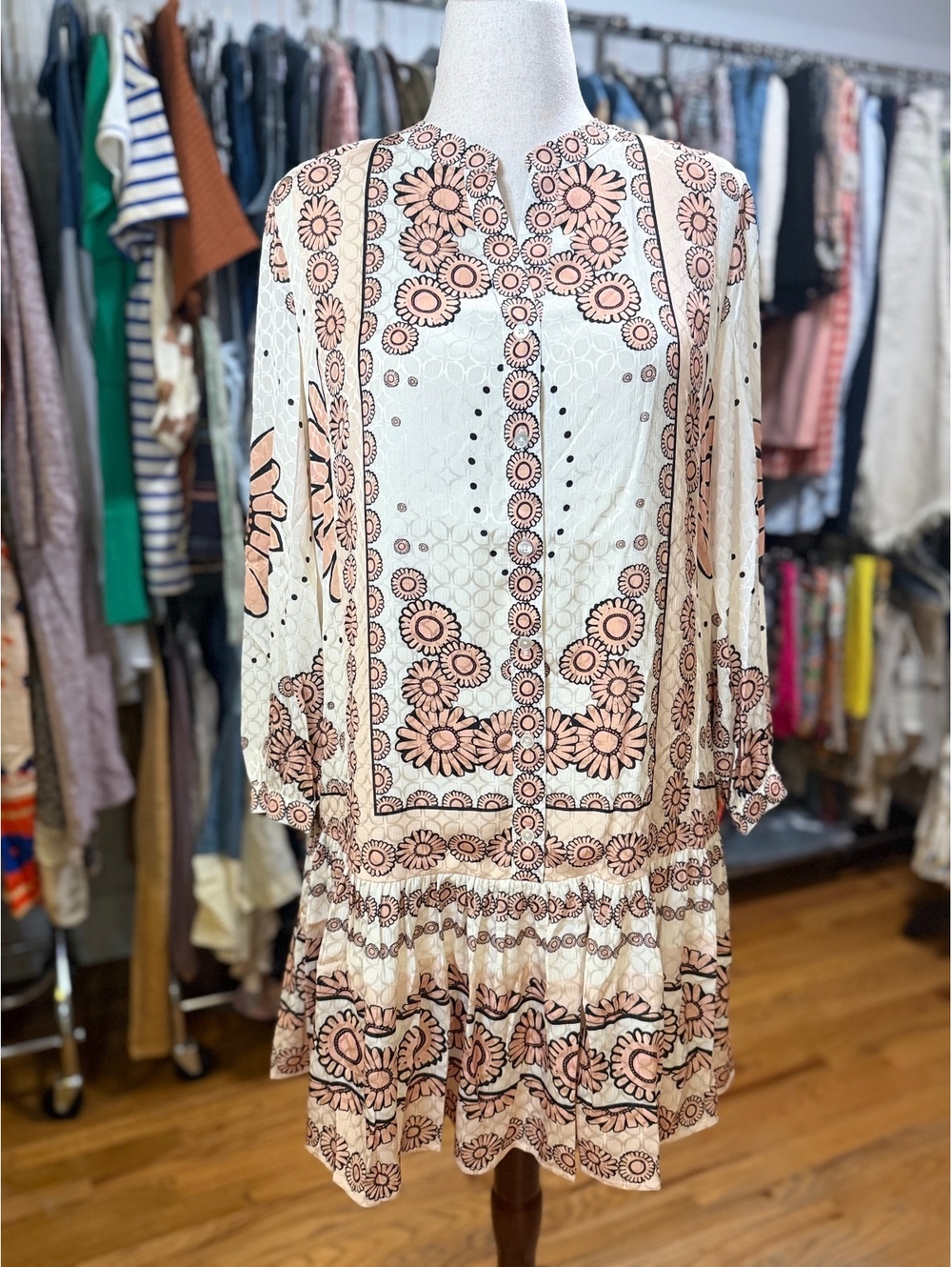 CURRENT AIR Light Apricot Floral Drop Waist Mini Dress NWT Large